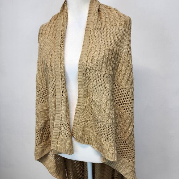 Charming Charlie Sleeveless Cardigan Size M Tan Drape Front Duster Asymmetric - Picture 5 of 10